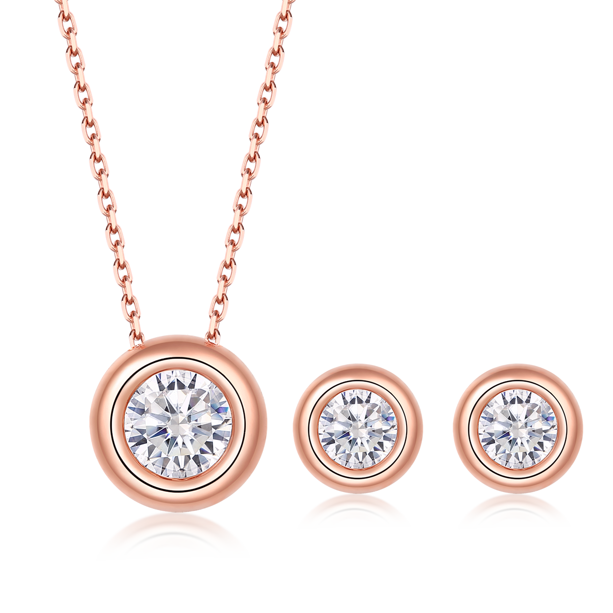 Bubble series S925 silver plated rose gold Moissanite pendant earring bracelet set